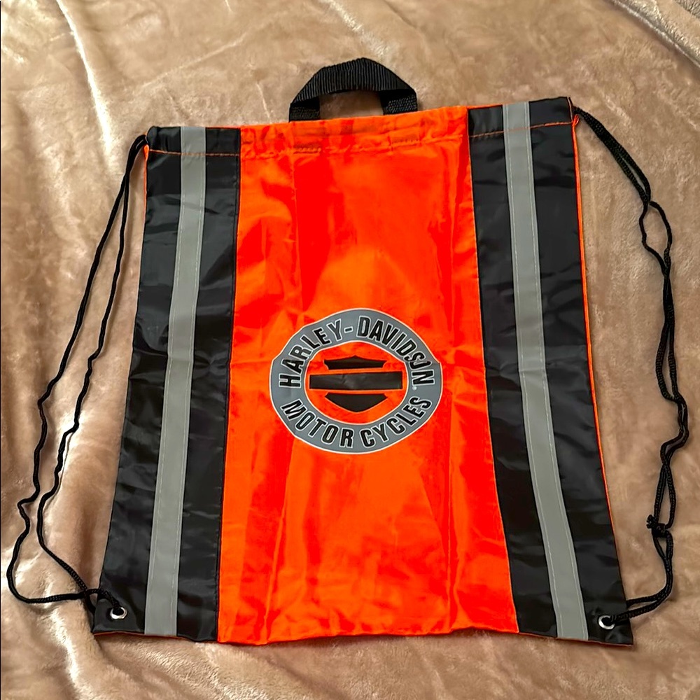 Harley-Davidson Orange and Black Backpack with Drawstring Closure